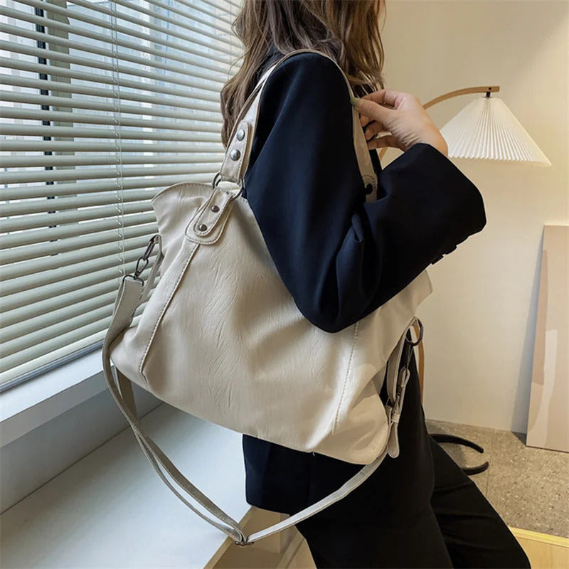 Large Capacity Black Shoulder Bags For Women Large Shopper Bag Solid Color Soft Leather Crossbody Handbag Lady Travel Tote Bag