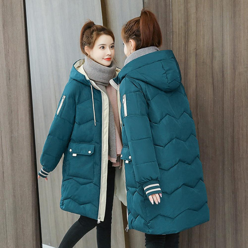 2023 New Women Long Down Cotton Jacket Korean Loose Cotton Coat Winter Thicken Warm Women Parkas Winter Female Hooded Coat