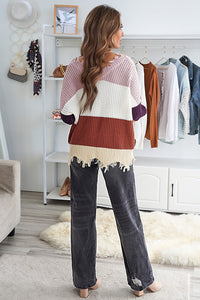 Gray Colorblock Distressed Sweater