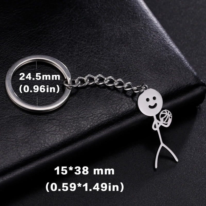 Teamer Funny Middle Finger Stickman Keychain 2024 Cute Trend School Bag Car Key Pendant Couple New Trinket Gift Keyring