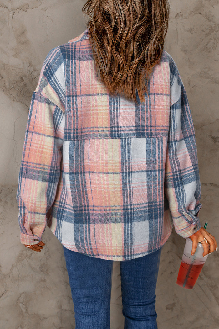 Medium Grey Plaid Flap Pockets Shacket