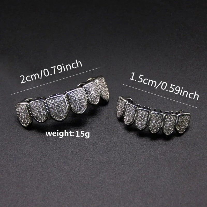 Teeth Grillz Set for Unisex Top Bottom Mouth Silver Color Teeth Grills Tooth Cap Removable Dental Fashion Body Jewelry