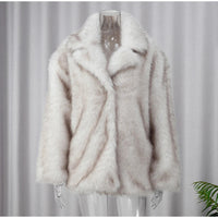 Solid Fluffy Faux Fur Women Thick Coat Fashion Warm Lapel Long Sleeve Short Jackets 2024 Winter Female Elegant Street Outerwear