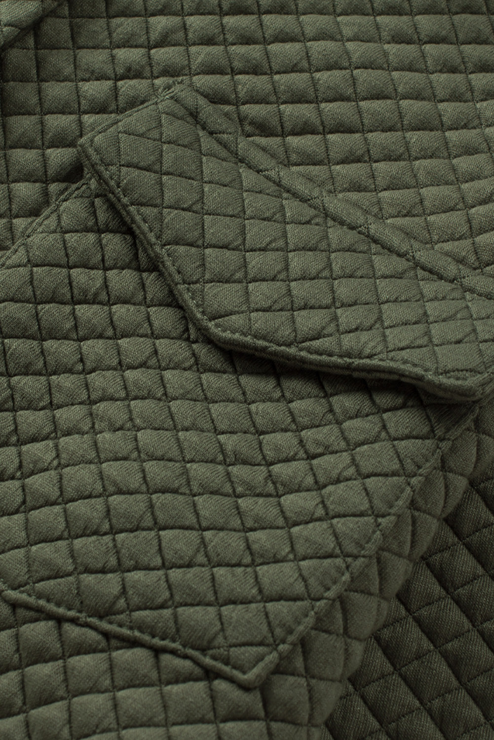 Green Retro Quilted Flap Pocket Button Shacket