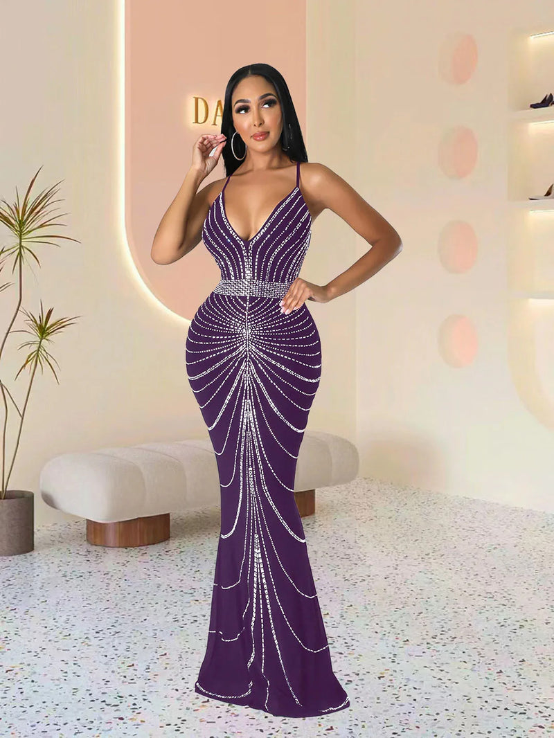 Women's Evening Dress Long Dress Sequin Hot Diamond Party Strap Leaky Back Mermaid Formal Dinner Elegant And Luxurious Dress