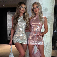 Sexy One Shoulder Bodycon Dresses For Women Solid Irregular Skinny Mini Dress Female Party Nightclub Buttocks Short Gown vestido