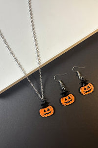 Carrot Pumpkin Face Halloween Necklace Earrings Jewelry Set