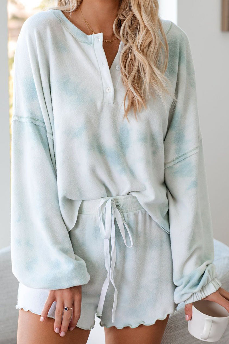 Sky Blue Tie Dye Knit Pajamas Set