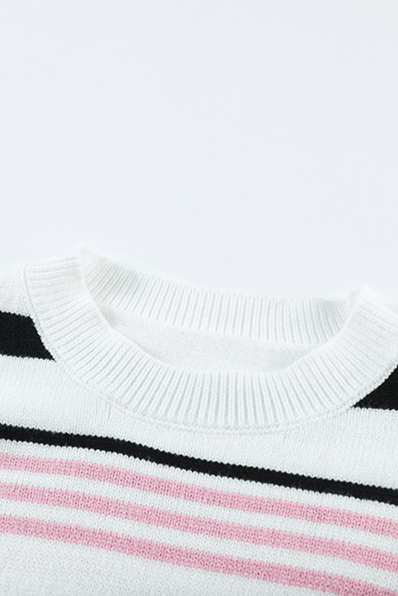 Pink Striped Crewneck Long Sleeve Sweater