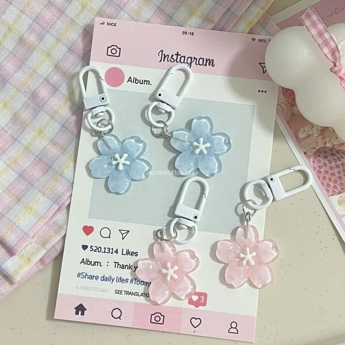 Simulated Sakura Key Chain Resin Cherry Blossom Jelly Sakura Pendant Keyring Keyring Romantic Translucent Flower Doll Pendants