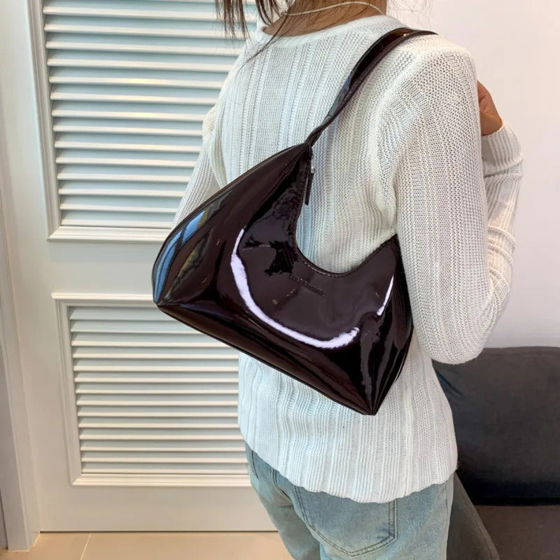 Fashionable Shoulder Bags for Women's Designer Solid Colors Patent Leather Crescent Bag 2024 New Small Handbag Ladies Totes Sac