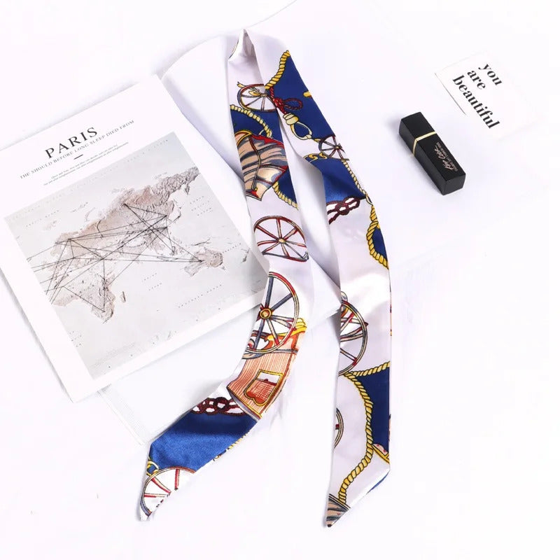 New Print Flower Small Scarf for Women Handle Bag Ribbons Brand Fashion Head Scarf Small Long Skinny Scarves Wholesale Headbands