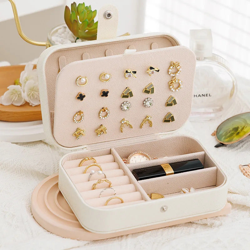 Portable Jewelry Storage Box Travel Organizer Jewelry Case Leather Storage Earrings Necklace Ring Jewelry Organizer Display