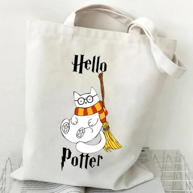 Canvas Tote Bag for Women Potter Cats Handbag Harajuku Animal Shopper Bags Cartoon Cat  Aesthetic Tote Bag Female Shoulder Bag