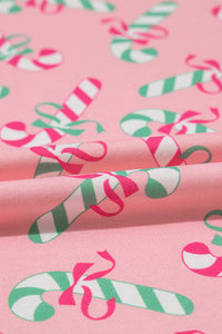 Pink Christmas Candy Cane Print Pocketed Knotted Lounge Set