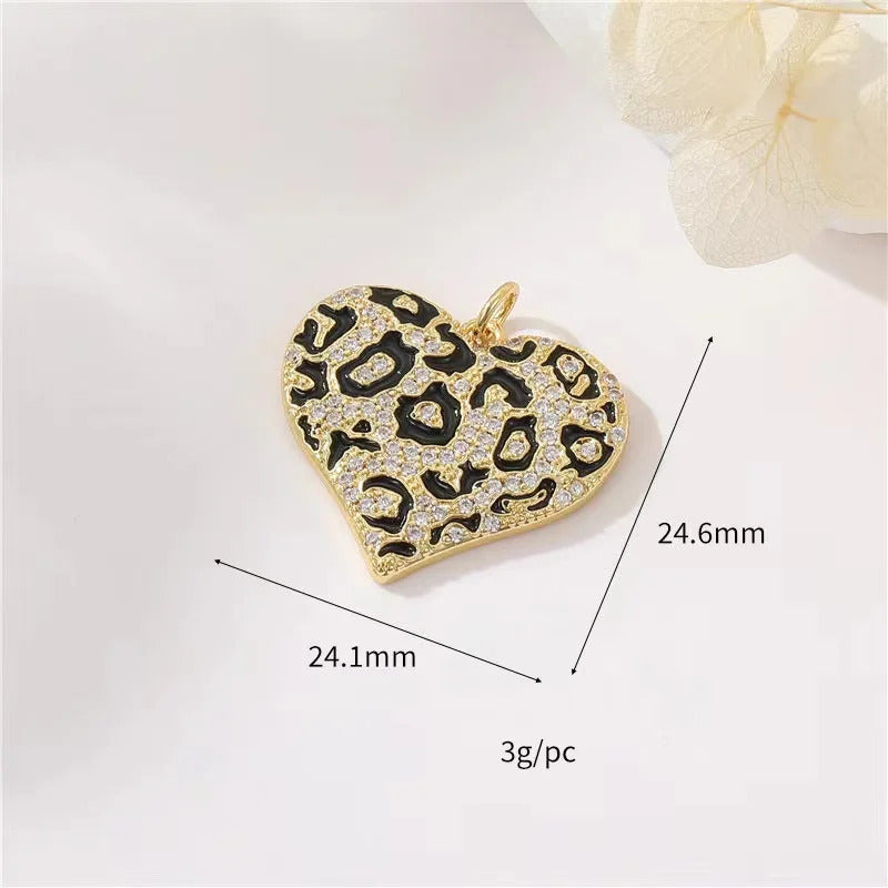 BenS Leopard Pattern Heart Pendant Enamel Dripping oil charms for DIY handmade Necklace Jewelry accessories wholesale P17