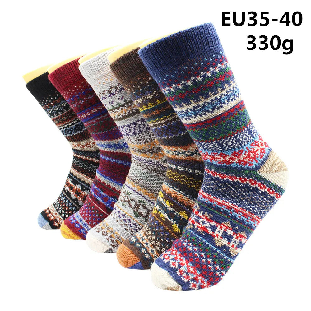 5 Pairs Winter Warmer Women Thicken Thermal Wool Cashmere Snow Socks Fashion Casual Euramerican National Wool Socks for Women