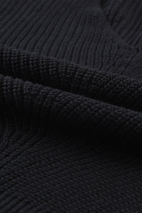 Black Ribbed Knit V Neck Sweater