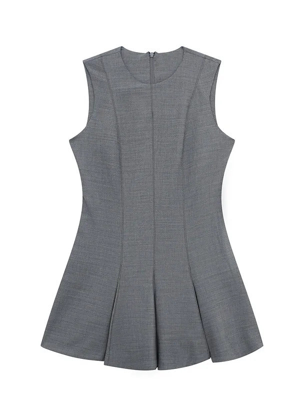 Gray Skater Dress Summer Clothes For Women New In Dresses 2024 Fashion Round Neck Sleeveless Pleated Hem Casual Mini Dress