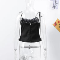 Sweet Sequined Bow Women Sling Top Sexy Sleeveless Backless Pleated Zippers Female Tank Tops 2025 Spring Lady Streetwear