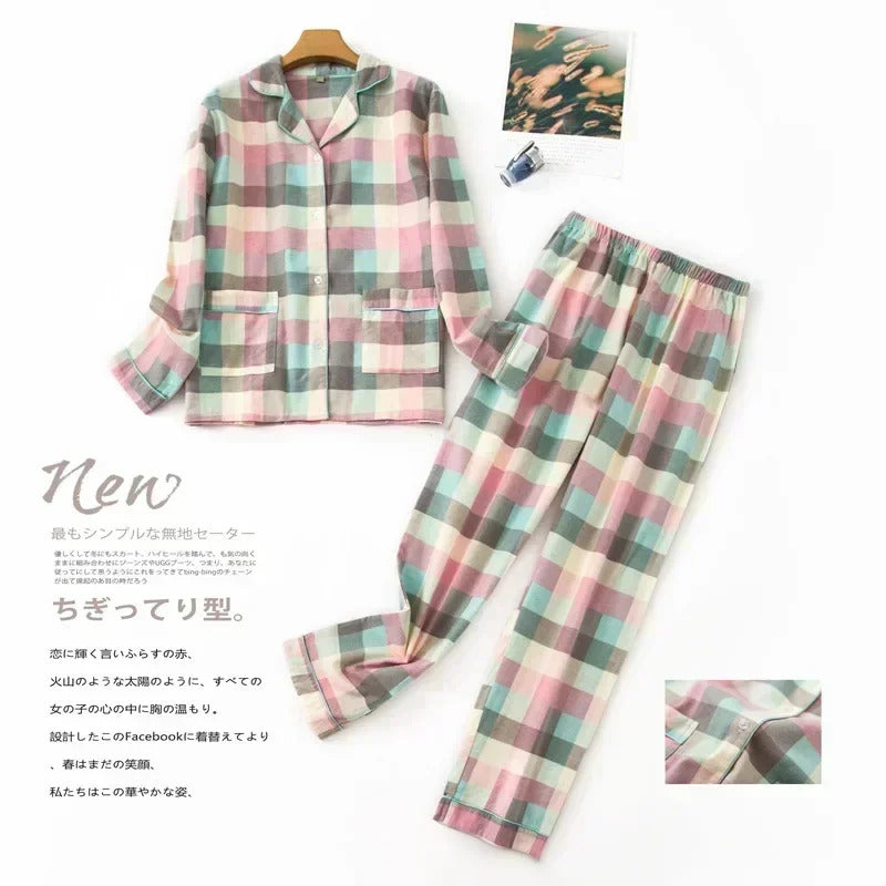 Women's Pajamas Plus Size S-XXXL Clothes Ladies Flannel Cotton Home Wear Suit Autumn Winter Pajamas Plaid Print Sleep Tops