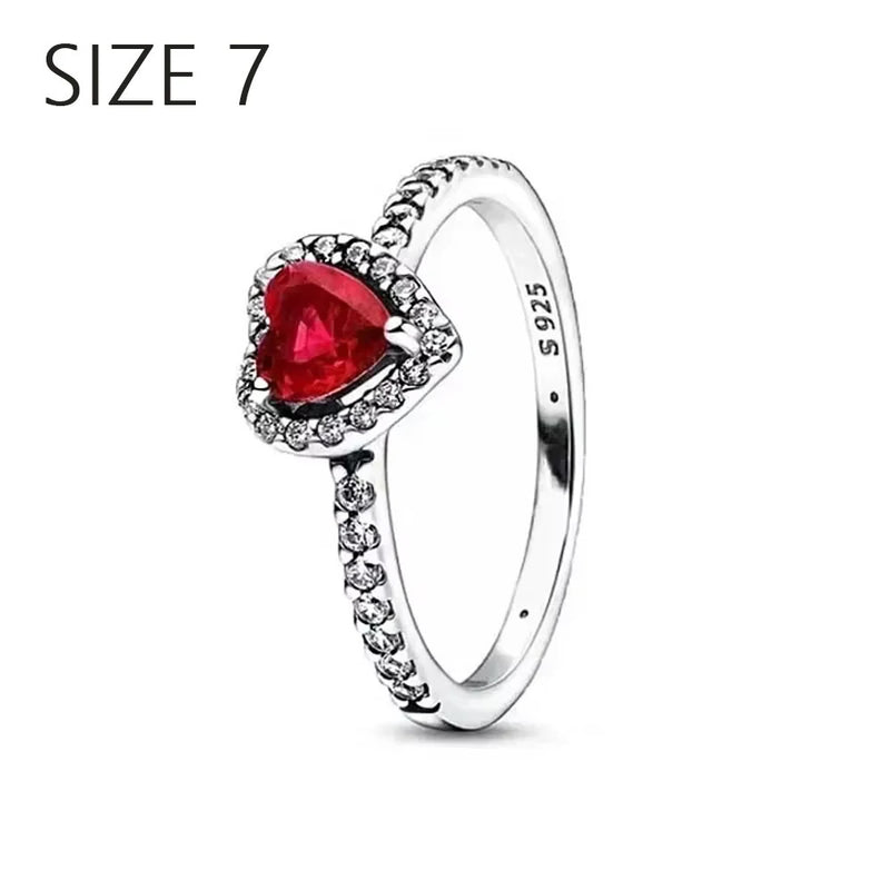 S925 Sterling Silver Valentine's Day Red Series Red Heart Charm Bow Ring Heart Necklace Fit Bracelet DIY for Women Jewelry Gift