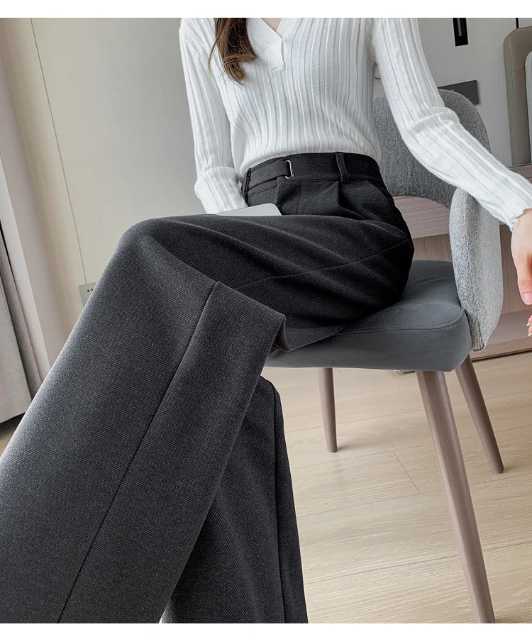 Seoulish Autumn Winter Thicken Woolen Casual Loose Full Length Pants 2023 New Button High Waist Chic Wide Leg Trousers Female