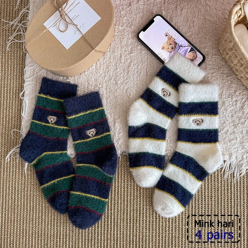 4/5/6/8 Pairs of Cute Teddy Bear Short Socks with Shallow Mouthed Spring and Summer Casual Matching Short Tube Boat Socks