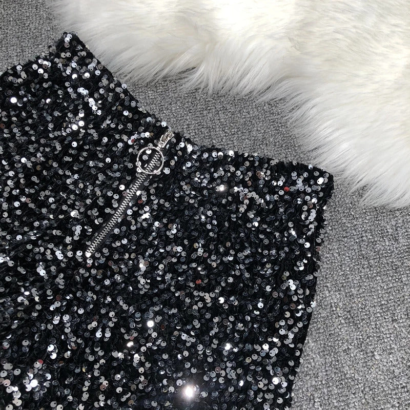 Whole Body The New 2023 Sparkling Sequins Shorts Women Short Zipper Nightclub Woman Slim Fit for Silver and Black   Sexy Shorts