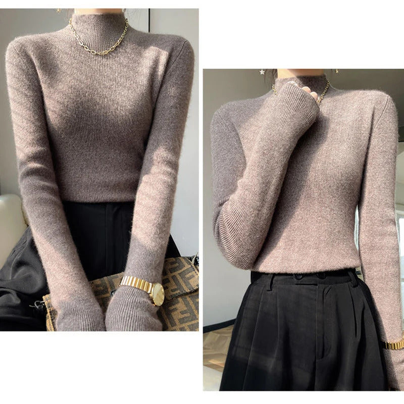 MEXZT Solid Sweater Women Half Turtleneck Knitted Pullovers Harajuku Korean Thick Knitwear Autumn Winter Fashion Slim Jumpers