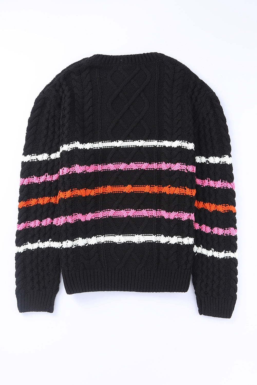 Black Striped Color Block Textured Knit Pullover Sweater