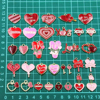 10Pcs 21 Style Mix Size Alloy Metal Drop Oil Valentine's Day Charm LOVE Heart Pendant For Enamel DIY Bracelet Jewelry Making