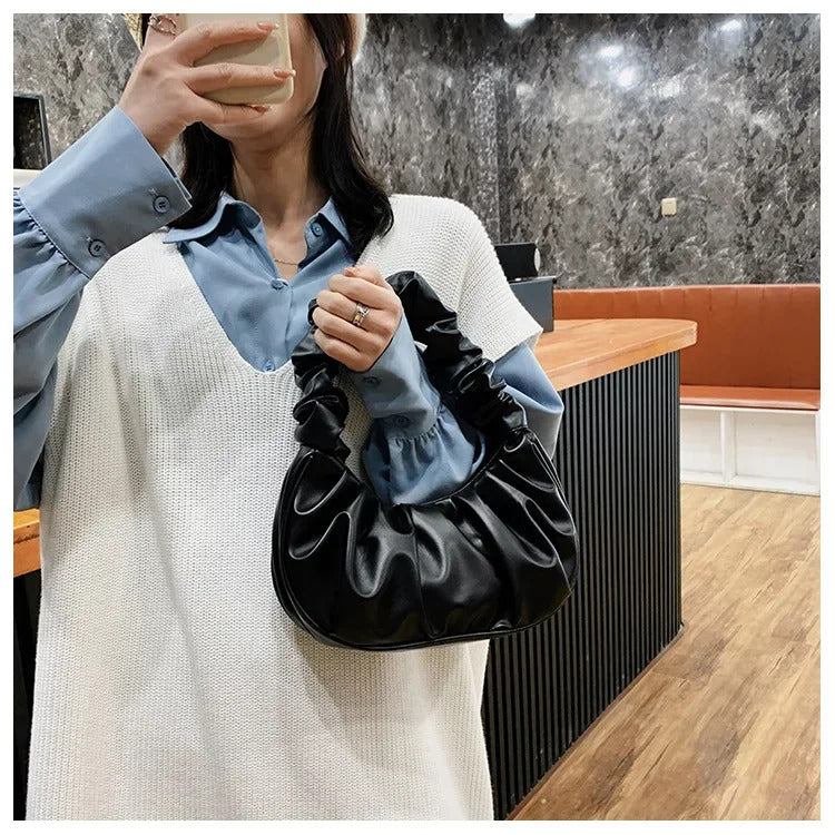 Fashion Pleated Handlebags for Women PU Cloud Bags Leisure Armpit Bag Shopping Shoulder Bags Dumpling Handbag Female Hand Bags