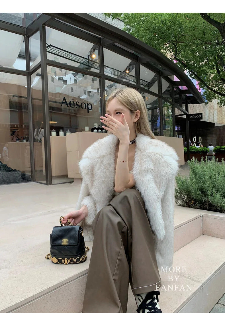 2024 Luxury Brand Autumn Winter Fur Coat Women Short Lazy Wind Fox Fur Jacket Cropped Fluffy Casaco De Pele Feminino