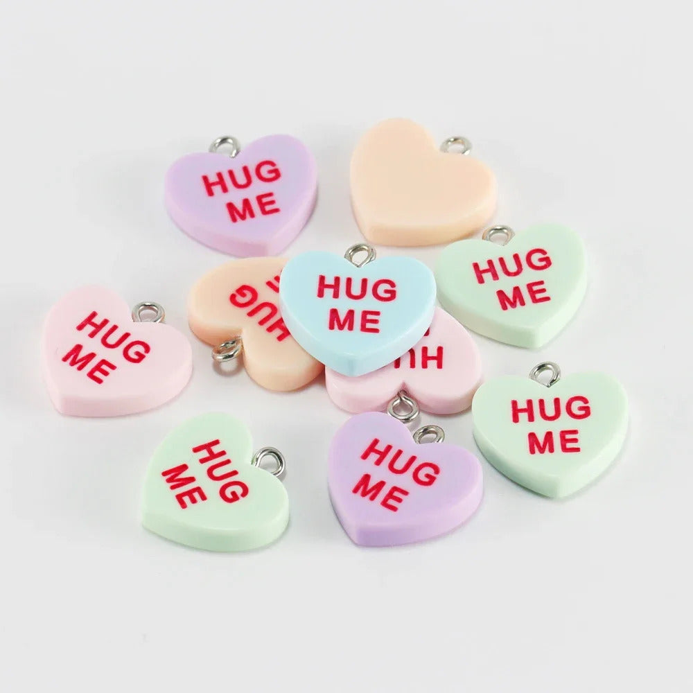 10pcs Resin Love Charms with Words HUG ME BE MINE SWEET HEART Pendant for Earrings Necklace Keychain Diy Jewelry Making Supplies