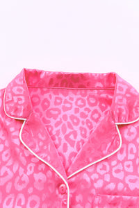 Rose 2pcs Leopard Satin Long Sleeve Pajamas Set