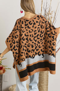 Camel Leopard Print Poncho Sweater