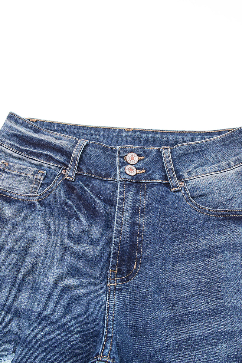 Blue High Waist Distressed Straight Leg Jeans