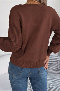 Coffee Cable Knit Mixed Textured Square Neck Sweater