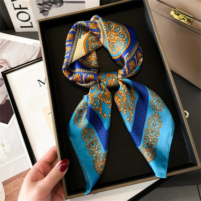 2024 New Fashion 70X70cmPrinted Women's Scarf Pashmina Silk Scarf Square Shawl Decorative Headband Neck Luxury Design Bandana