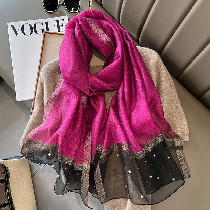 2024 Luxury Brand Women Fashion Scarf Plain Solid Silk Linen Shawls Scarves Summer Lady Bandanas Foulard Hijab