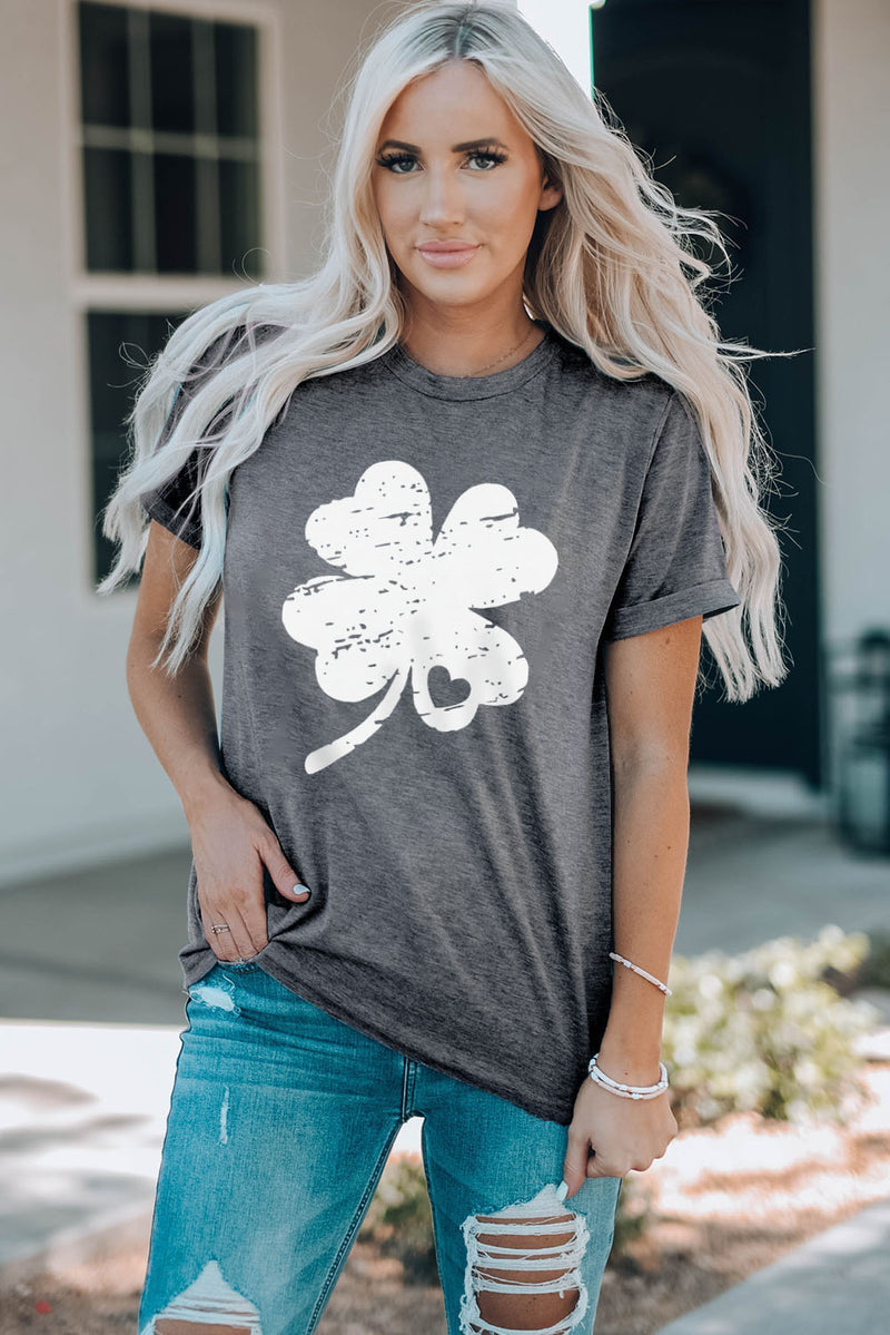 Gray St Patrick Shamrock Graphic Print Tee