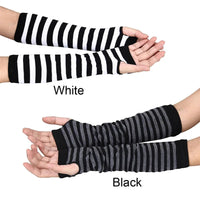 Winter Fashion Striped Arm Warmers Knitted Female Wrist Hand Warmer Pure Color Long Fingerless Gloves Mitten Women Sleeves