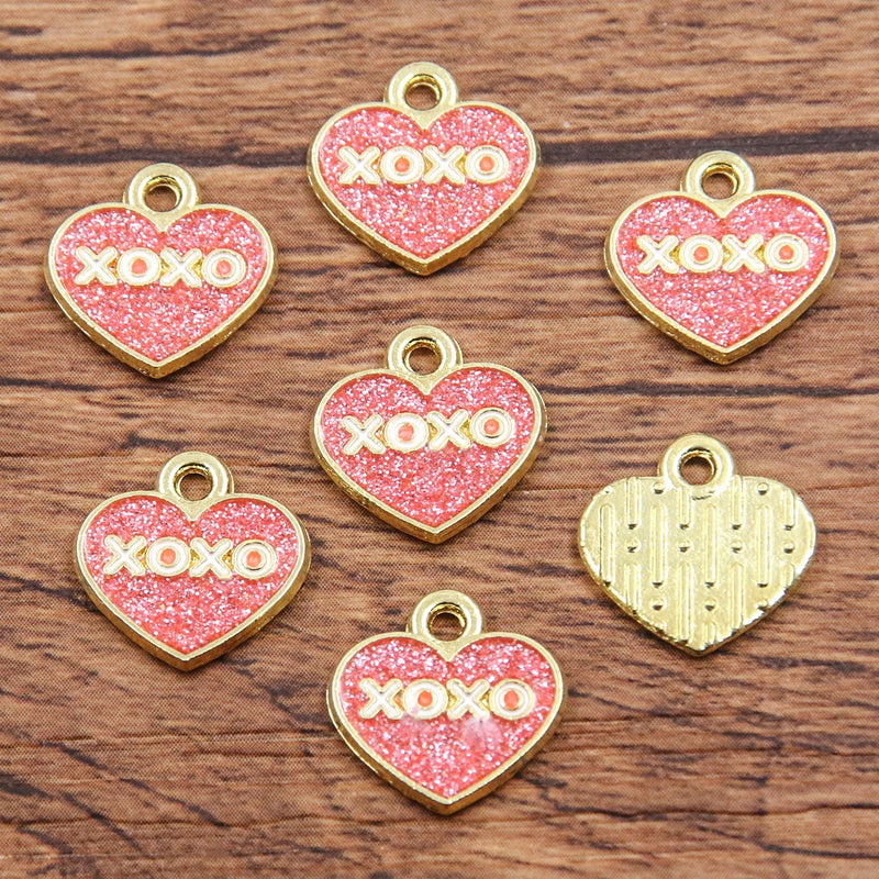 10Pcs 21 Style Mix Size Alloy Metal Drop Oil Valentine's Day Charm LOVE Heart Pendant For Enamel DIY Bracelet Jewelry Making