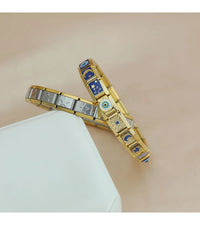 Hapiship Drop Shipping 2024 Moon Star Eye Golden Italian Charm Links Fit 9mm Stainless Steel Bracelet Wholesale Jewelry DJ1373-A