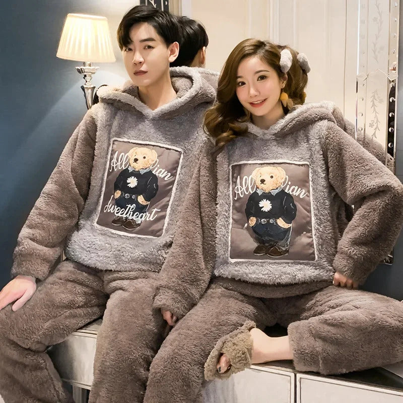 New 2022 Couple Pajamas Set Women's Thickened Fleece-lined Coral Velvet Couple Sleepwear For Spring Autumn Winter Homewear