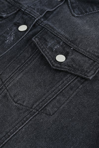 Blue Lapel Distressed Raw Hem Buttons Denim Jacket