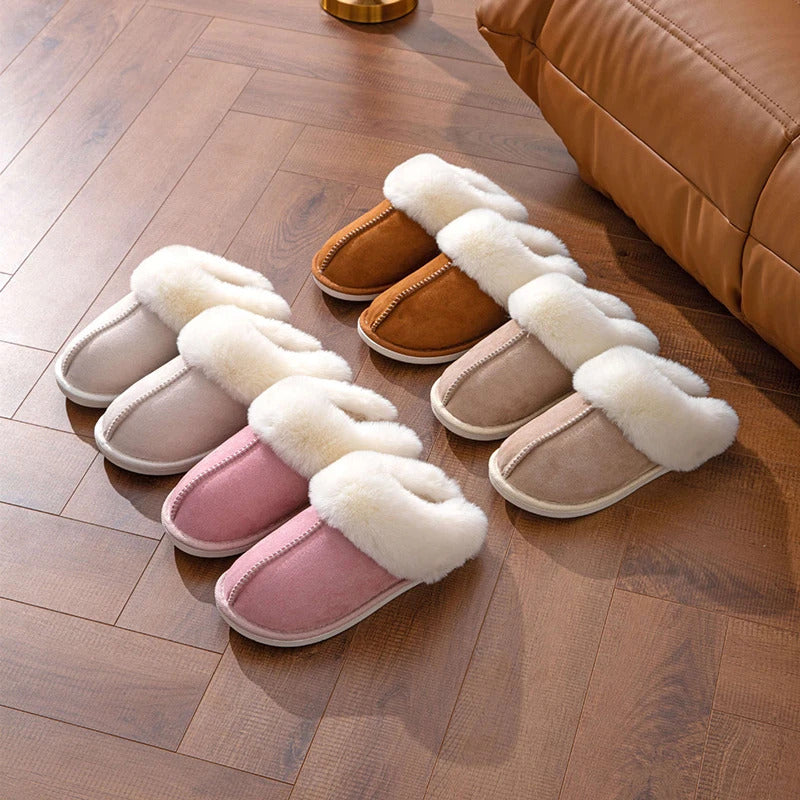 2023 Winter Warm Flat Fur Slippers Women Faux Suede Fluffy Furry Home Slides Woman Comfort Non Slip Indoor Floor Cotton Shoes