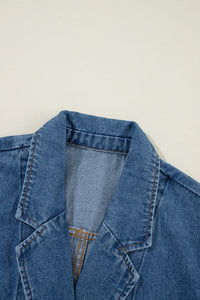 Sail Blue Side Pockets Lapel Collar Denim Jacket