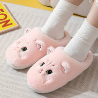 Cute Cat Slippers Fluffy Furry Women Home Platform Slippers Men Winter Plush Slides Indoor Fuzzy Slippers Lovely Cotton Shoes